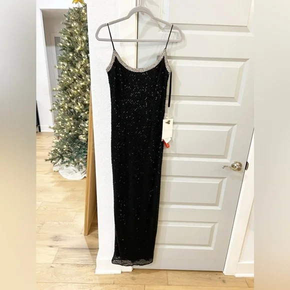 NWT Mac Duggal 93551 Beaded Spaghetti Strap Column Embellished Gown - Picture 3 of 10